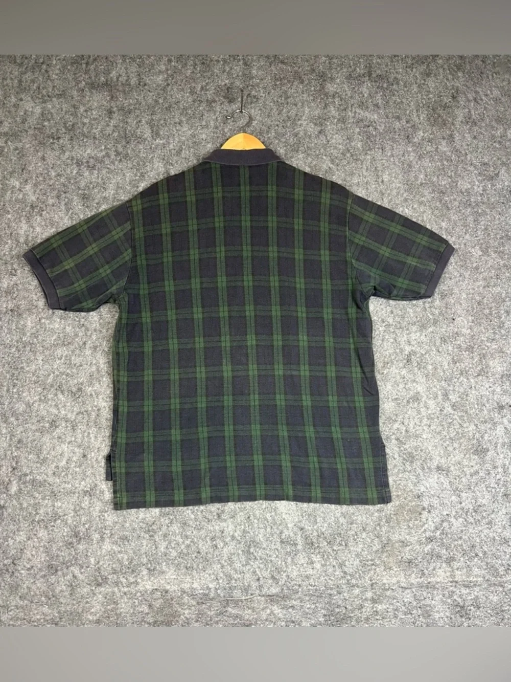 Vintage Ralph Lauren Men's Dark Blue And Green  Plaid Polo Shirt Size L Golfwear